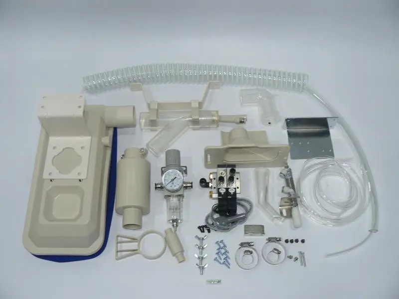 Conjunto de saco de desperdício do corte de linha e aparar, levantamento de calcador pneumatico, bloco de 2 eletrovalvulas 24Vdc e gerador de vácuo