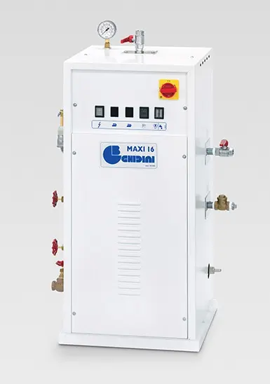 Gerador de vapor Ghidini MAXI 16, com caldeira de 16 litros 15 kw, com uma ou duas saídas de vapor, bomba de água, pressão de funcionamento 4.5Bars = G07S19