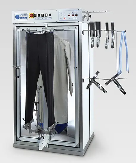 Manequim Cabinado com caldeira de 7-10-12-15 ou 18 kW Ghidini VAPOR BOX / V  com dois manequins para casacos  /  sobretudos  /  gabardinas - 230V / 400V / 3 / 50-60 Hz - 4 / 5 bars