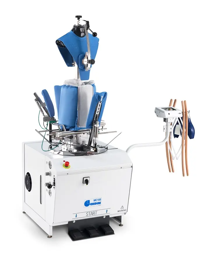 Manequim para o acabamento automático para casacos clássicos, sobretudos e peças de vestuário semelhantes, com sistema de tensionamento Ghidini MC105