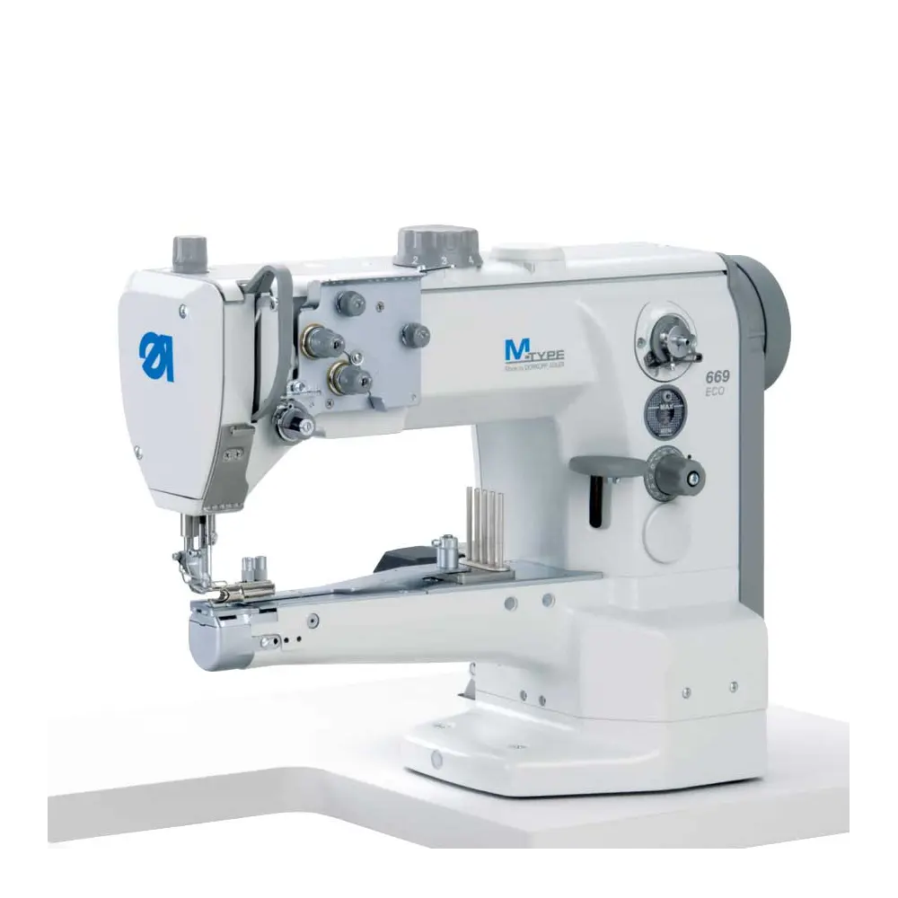 Maquina de costura de braco Durkopp Adler 669-180010 E 3 / 6 com motor servo DAC com tampo, bancada e motor