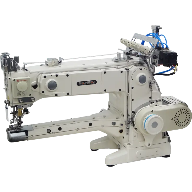 Maquina de costura frontal braco frontal Kansai Special KC2803-UTA DD, com motor servo e bancada de rodas