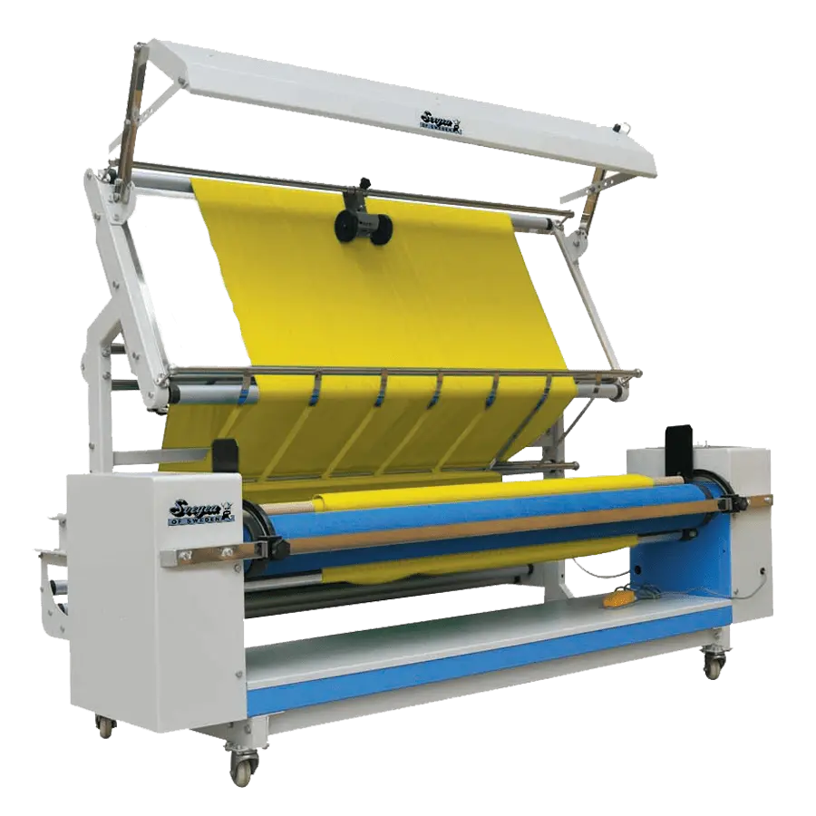 Maquina de revistar e medir malha / tecido rolo-rolo com centrador de ourela por fotocélula para rolos de medidas máximas de 1800 x 500mm, com ajuste de velocidade eletronico max. 0-35m / min, contagem de metros electro,, 220v-50 / 60hz Svegea CMI-180E