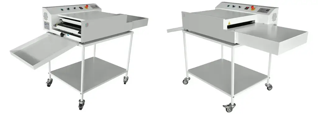Maquina termocolagem de colar entretela de tapete rotativo com mesa de apoio incluida Giemmepi PR45 / N com dupla pressão pneumatica