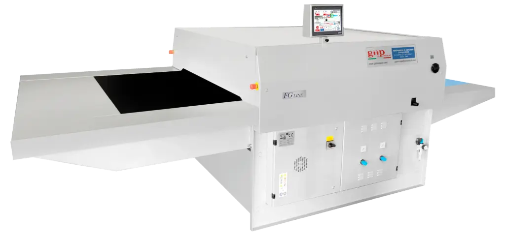 Maquina termocolagem de colar entretela de tapete rotativo de 1200mm, , com uma câmara de colagem de 1250mm,  Giemmepi FG 1200 - 15.6Kw de potencia instalada, consumo de 8Kw