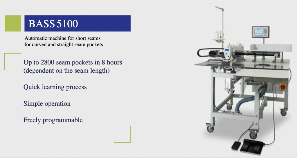 Máquina automatica para costuras curtas para bolsos curvos e retos BASS 5100 = 001-5100-10
