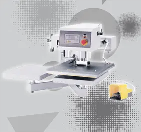 Prensa de transfers modelo pneumático com 2 pratos de 50 x 40 cm de movimento automatico com start de pedal com painel touch ETS PRS 5PA