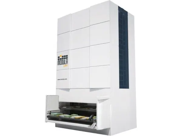 Modula ML25D - Armazém vertical, largura da gaveta de 4100 mm, profundidade da gaveta de 857 mm, peso máximo por gaveta de 250 Kg.