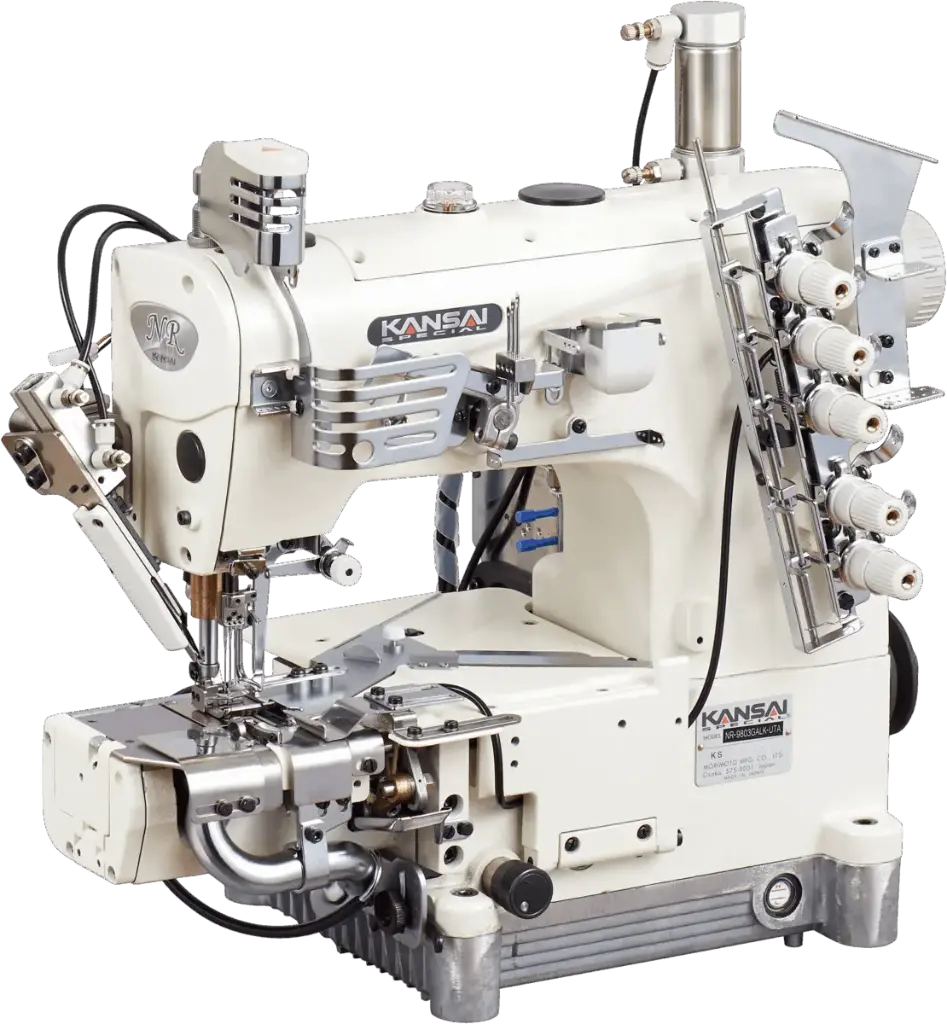  Maquina de aparar bainhas Kansai Special NR9803GALK-UTA 3 Ag. com corte superior / inferior e aspiração de desperdicio, motor servo DD
