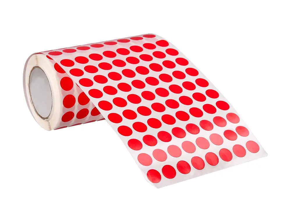 Rolo Etiquetas Papel  /  Autocolante 10mm Vermelho (caixa 6000 unidades)