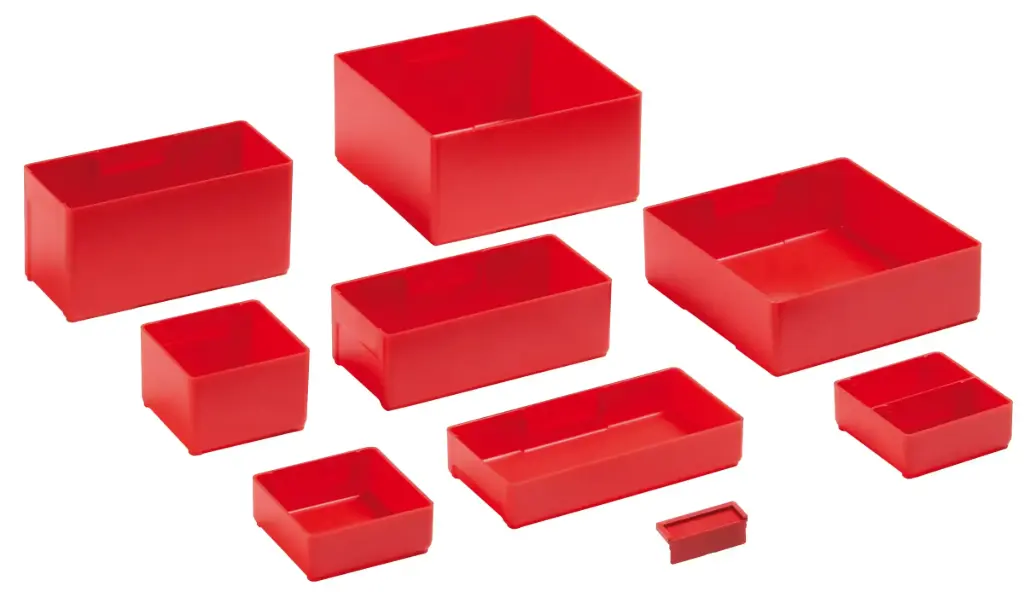 12 caixas de plastico de 50mm, (WxDxH) 75x75x26mm, com divisória central Lista