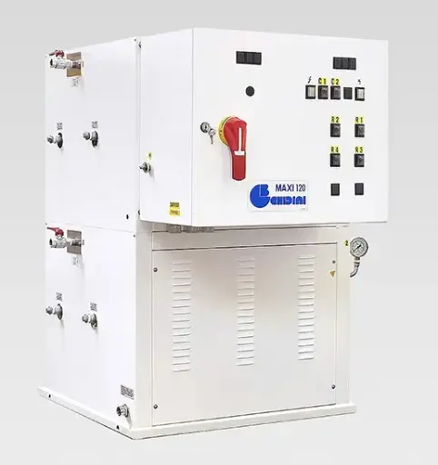 [Ghi.G14A00] Gerador de vapor Ghidini MAXI 120, Gerador de vapor elétrico e automático duplo, disponível com produção de vapor variável de 108 kW, pressão entre os 4.5 e os 8.5 bars de pressão