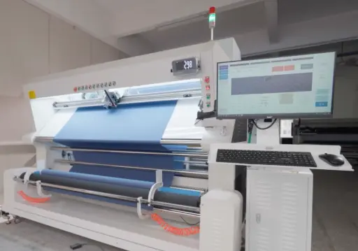 [WiseEye2.0] Maquina revistar / medir malhas e tecidos,  com painel iluminado, control por PLC, variados de velocidade, rolo-rolo ou livro-rolo com centrador de ourela por fotocélula para rolos de medidas máximas de 2200 x 450mm, enrolador automática, tensão eletrónica ajustável, contagem de metros electro, 230Volts - 50 / 60hz Oteman 28RM 