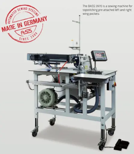 [BASS5700] Máquina de costura para pespontos em bolsos laterais esquerdos e direitos pré-fixados BASS 5970 