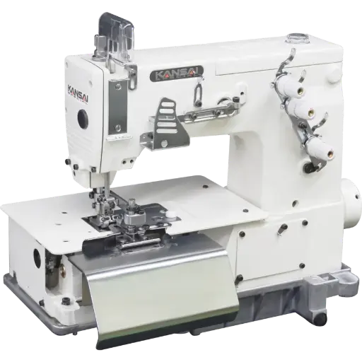 [Ks.B-2000C] Maquina de costura Kansai Special KANSAI FX 4412 P / UTC 1 / 4, com motor servo , corte de linha , levantamento do calcador ,esticadores de elástico pneumático , estante e tampo nacional