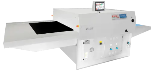 [GMP.FG1600] Maquina termocolagem de colar entretela de tapete rotativo de 1600mm de largura, velocidade de colagem 0,9 a 0,2mt/min, com uma câmara de colagem de 1250mm, com ecrã touch 10º com 24 programas,  Giemmepi FG 1600 - 21Kw de potencia instalada, consumo de 11.5Kw 